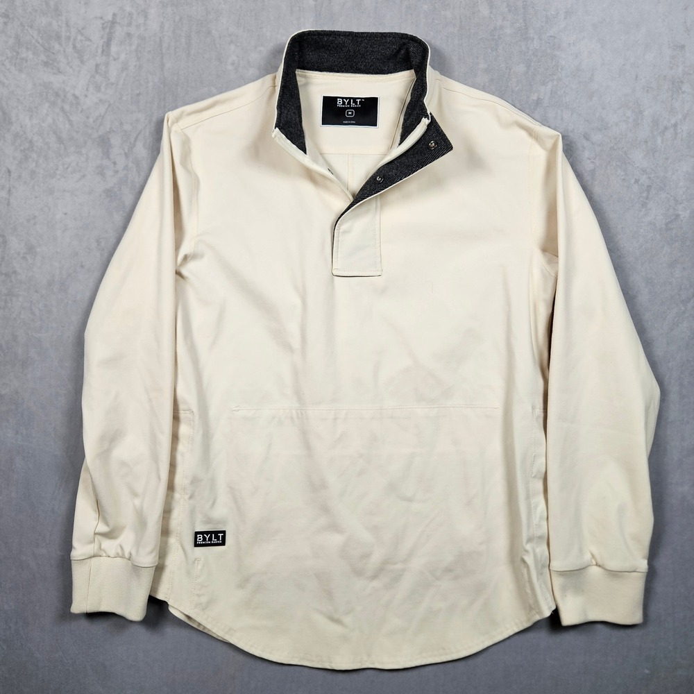 BYLT Fairway Elite Pullover Mens Medium Fawn Beige Magnetic Snap Golf Jacket
